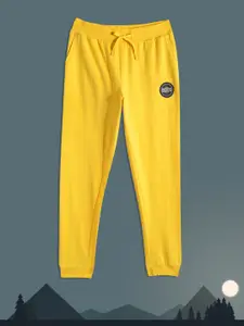 Allen Solly Junior Boys Yellow Brand Logo Print Pure Cotton Joggers