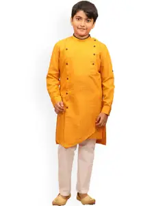 Manyavar Boys Mustard Yellow Angrakha Kurta with Pyjamas