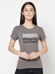 Cantabil Women Grey Typography Printed T-shirt