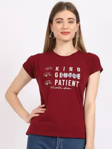 Cantabil Women Maroon Typography Printed T-shirt