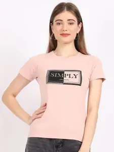 Cantabil Women Peach-Coloured Typography Printed T-shirt