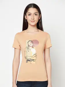 Cantabil Women Peach-Coloured Printed T-shirt