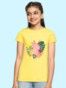 Allen Solly Junior Girls Yellow Printed Pure Cotton T-shirt