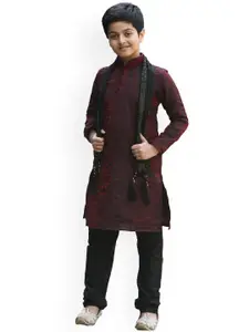 Manyavar Boys Maroon Embroidered Kurta with Churidar