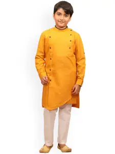 Manyavar Boys Mustard Yellow Angrakha Kurta with Pyjamas