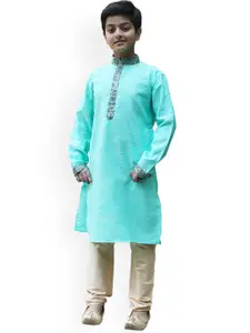 Manyavar Boys Green Kurta with Pyjamas