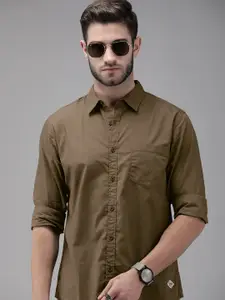 Roadster Men Olive Green Pure Cotton Casual Shirt