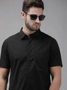 Roadster Men Black Pure Cotton Casual Shirt