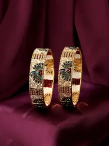 VIRAASI Set Of 2 Gold-Plated & Red Stone-Studded Bangles
