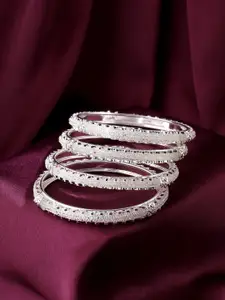 VIRAASI Silver-Plated Set Of 4 CZ Studded Bangles