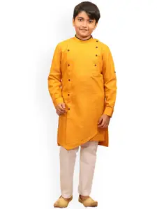 Manyavar Boys Mustard Yellow Angrakha Kurta with Pyjamas