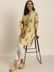 Taavi Women Yellow & Brown Bagru Hand Block Print Pure Cotton Kurta