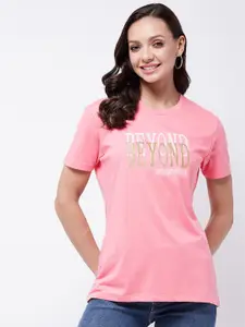 Modeve Women Pink Typography Printed T-shirt