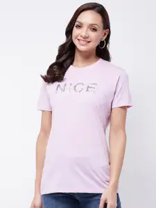 Modeve Women Lavender Typography Printed T-shirt