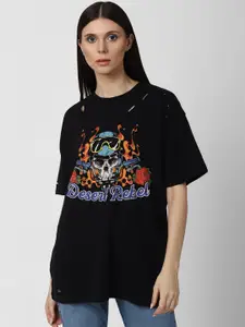 FOREVER 21 Women Black Graphic Printed T-Shirt