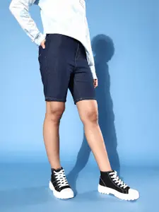 The Roadster Life Co. Women Dark Blue Slim Fit Solid Denim Shorts
