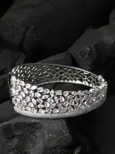 Adwitiya Collection Women Silver-Toned & White Brass Cubic Zirconia Handcrafted Rhodium-Plated Bangle-Style Bracelet