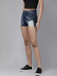 Roadster Women Solid Heavy Distressed Pure Cotton High Rise Denim Shorts