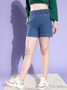 The Roadster Lifestyle Co. Women High-Rise Denim Shorts With Paperbag Waist
