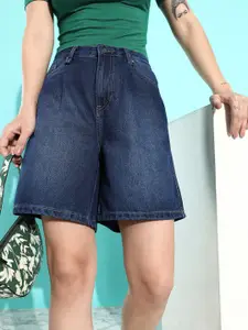 The Roadster Lifestyle Co. Women Blue Pure Cotton Preppy College Cool Vacay Attire Shorts