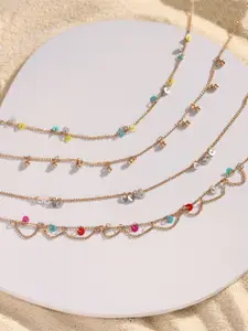 DEEBACO Gold-Toned & Blue Rose Gold-Plated Layered Necklace