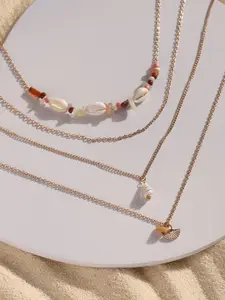 DEEBACO Gold-Toned & White Rose Gold-Plated Layered Necklace