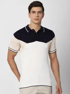 Van Heusen Men White Colourblocked Polo Collar T-shirt