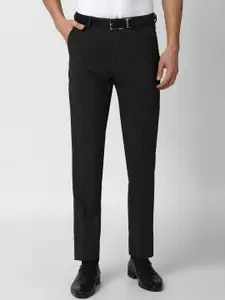 Peter England Men Black Striped Slim Fit Formal Trousers