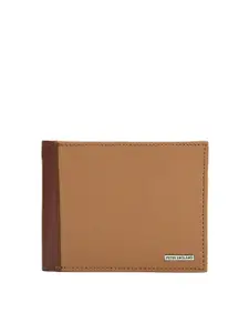 Peter England Men Camel Brown & Brown Printed Leather Two Fold Wallet