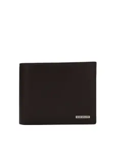 Peter England Men Black Solid Leather Two Fold Wallet
