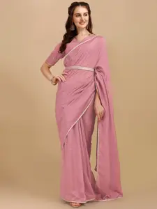 Sangria Dirty Pink Embroidered Silk Blend Saree & Embellished Belt