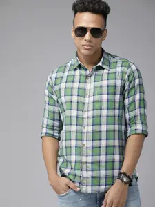 Pepe Jeans Men Green Tartan Checked Pure Cotton Casual Shirt