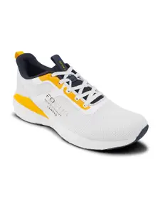 Campus Men Off White & Yellow Mesh Running Shoes