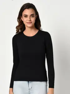 EDRIO Women Black Solid Pure Cotton T-shirt