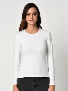 EDRIO Women White Solid Pure Cotton T-shirt