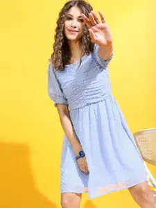 Tokyo Talkies Women Blue Self-Design Dress