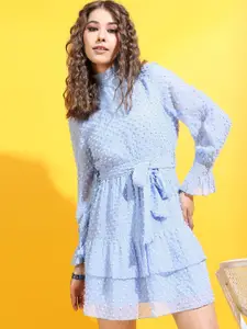 Tokyo Talkies Women Blue Self-Design Dress