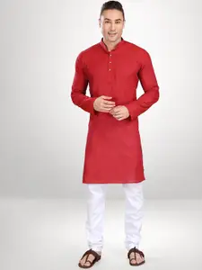 RG DESIGNERS Men Red & White Solid Kurta with Pyjamas