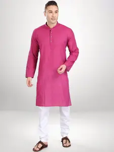 RG DESIGNERS Men Pink & White Solid Kurta with Pyjamas