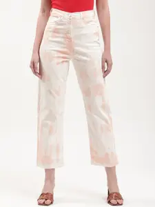 ELLE Women Peach-Coloured Dyed Stretchable Jeans