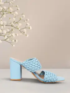 Van Heusen Woman Blue Solid Braided Design Block Heels