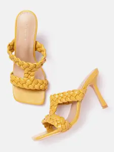 Van Heusen Woman Mustard Yellow Woven Braided Style Stiletto Heels