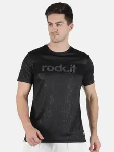 rock.it rock it Men Black Typography Printed Applique Training or Gym T-shirt