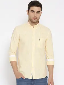 U.S. Polo Assn. Men Yellow & White Tailored Fit Striped Casual Shirt