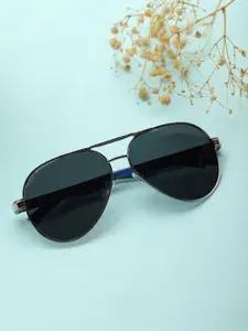 Carlton London Men Black Lens & Silver-Toned Aviator Sunglasses CLSM017