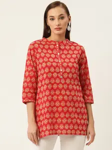 FABRIC FITOOR Red Ethnic Motifs Printed Pure Cotton Kurti