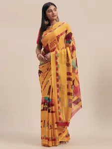 Shaily Mustard & Pink Poly Georgette Saree