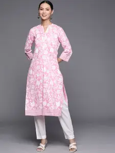 Varanga Women Pink & White Ethnic Motifs Printed Pure Cotton Kurta