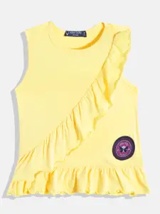 Allen Solly Junior Girls Yellow Solid Pure Cotton Brand Logo Applique A-Line Dress