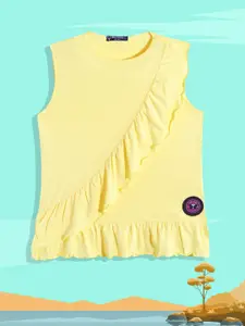 Allen Solly Junior Girls Yellow Solid Pure Cotton Brand Logo Applique A-Line Dress